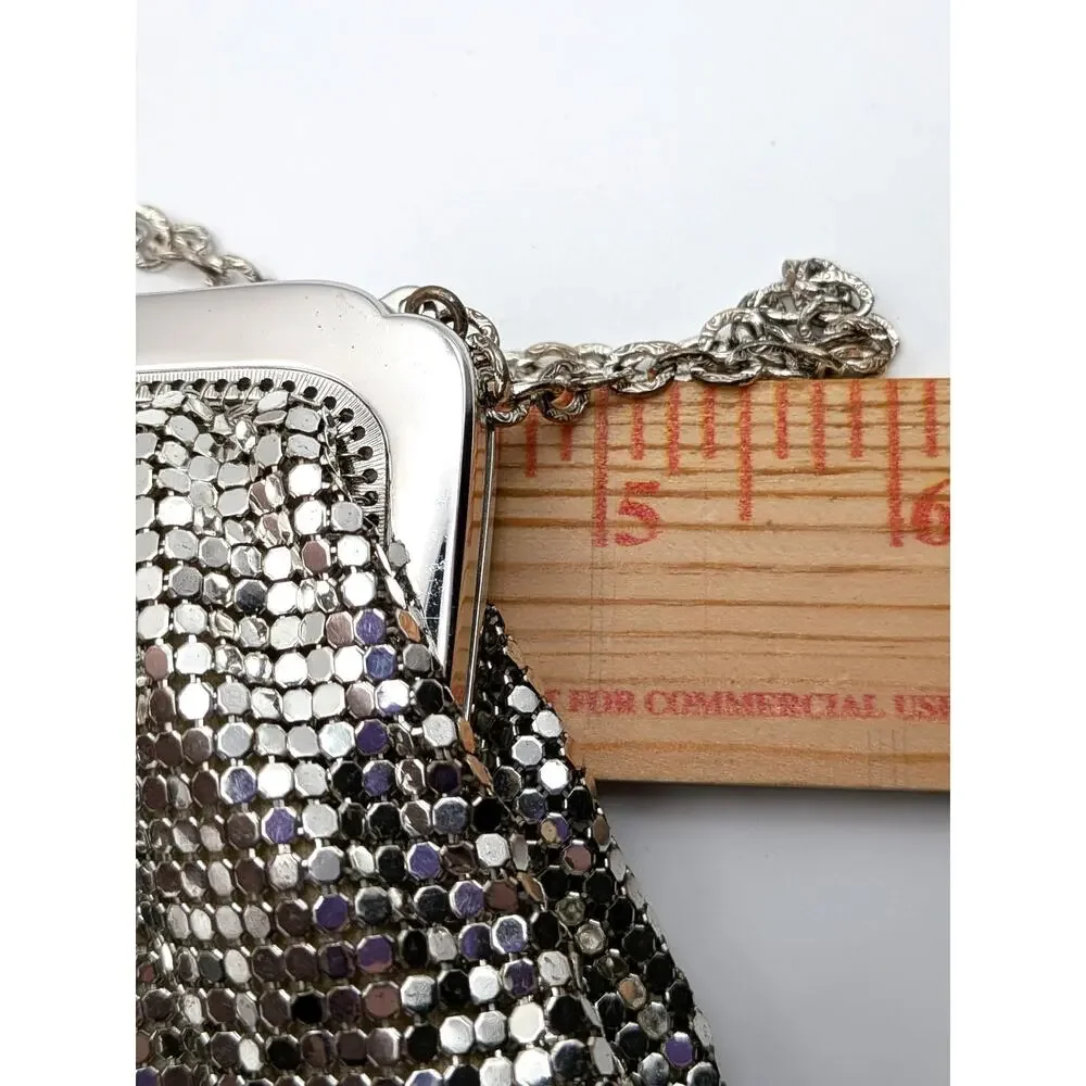 WHITING & DAVIS Vintage Mesh Purse Women's 5in Silver Tone Evening Original Box